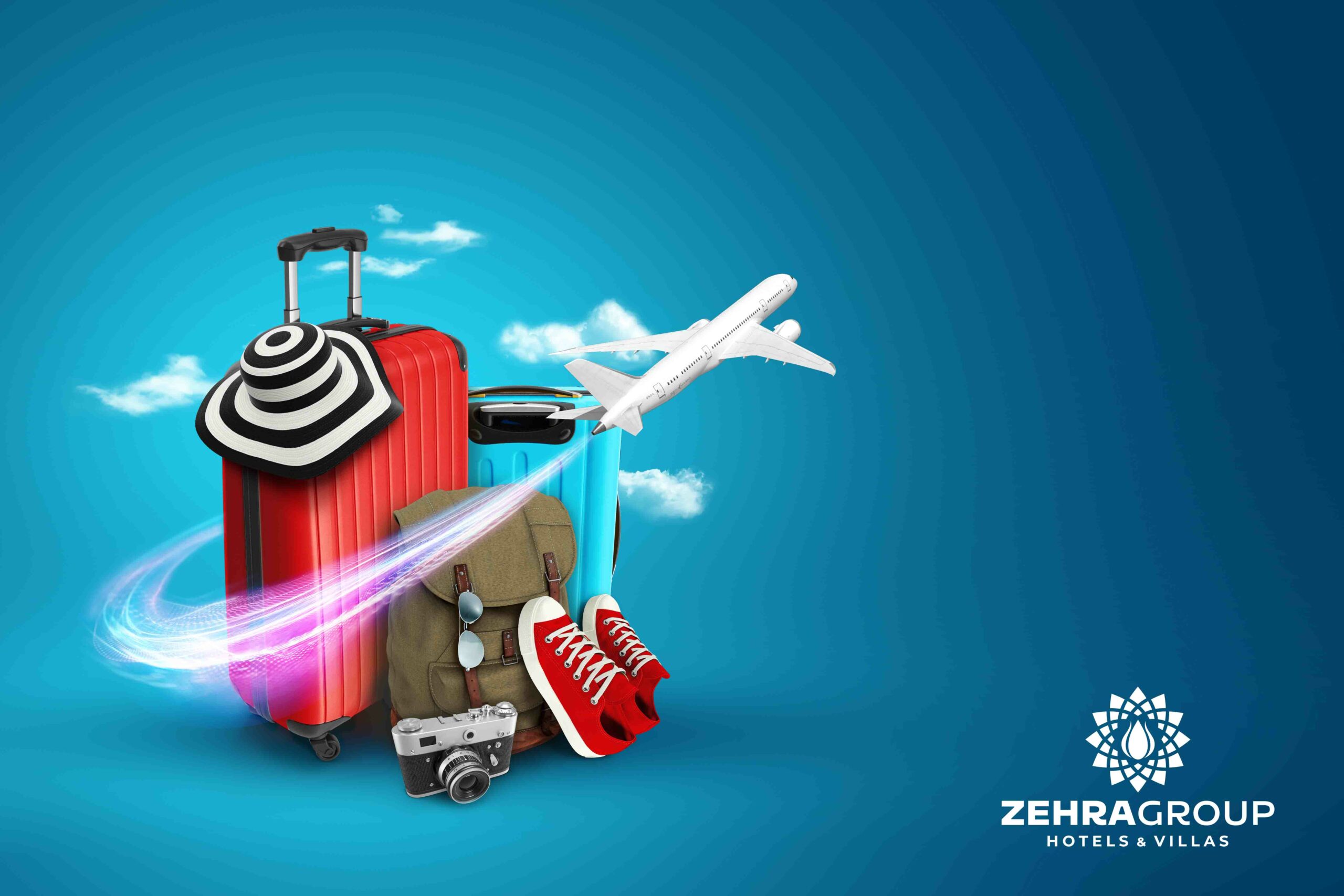 tatil seyahati bavul ve uçak