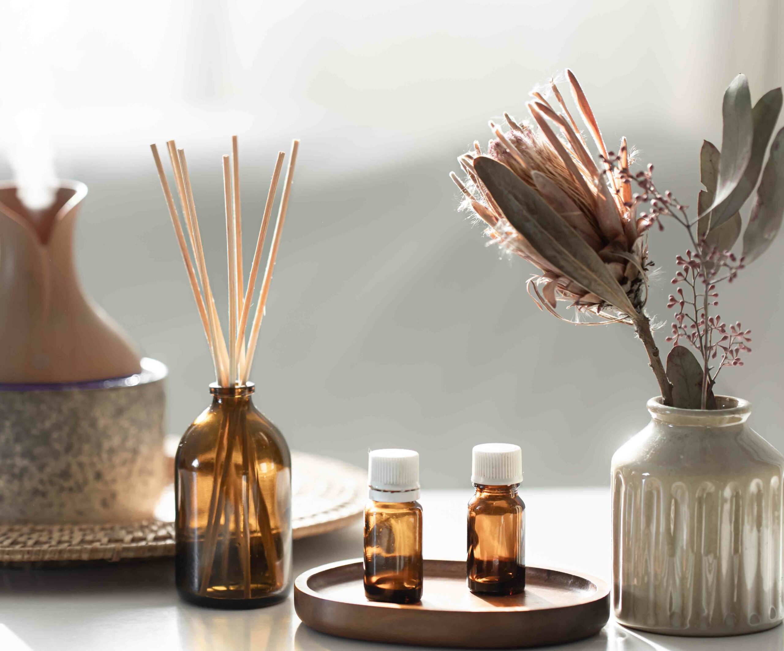 Spa composition with incense sticks, air humidifier and aroma oils. aromaterapi nedir