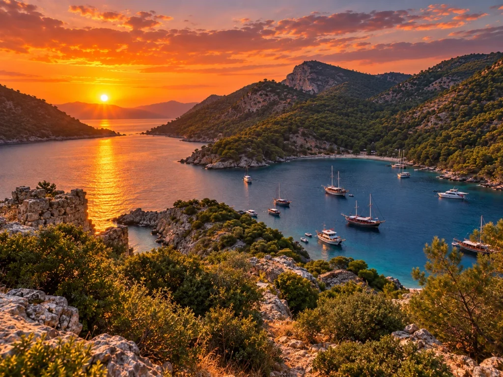 Gemiler Adası'nda gün batımını temsil eden manzara
