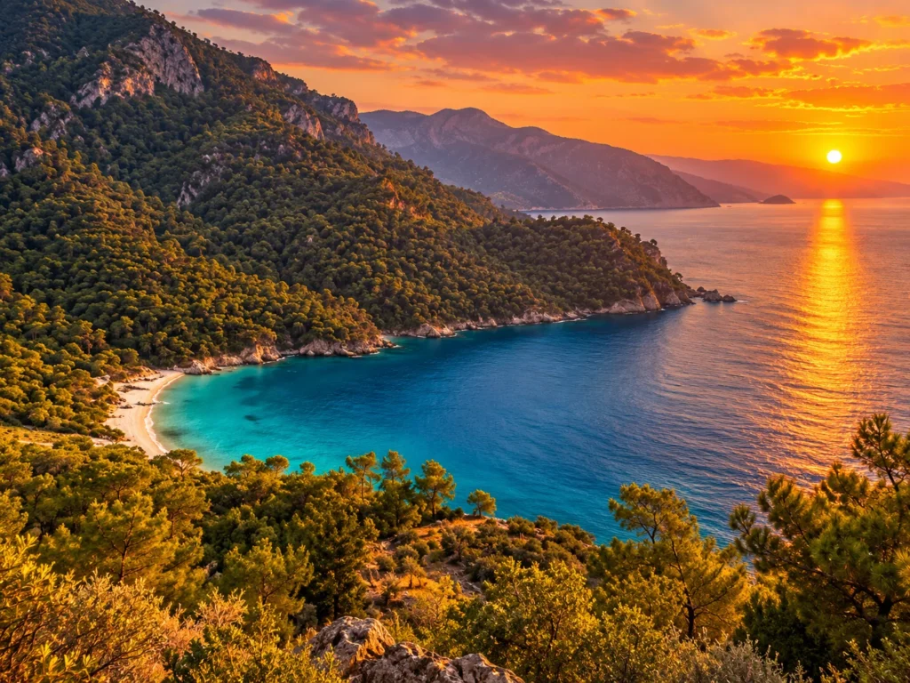 Kabak Koyu'nda doğayla iç içe gün batımını temsil eden manzara